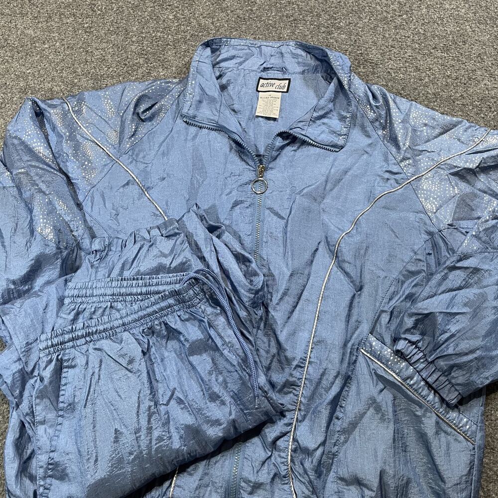 Vintage Active Club Track Suit Womens 1X Blue Coat Pants Relaxed Nylon 90s